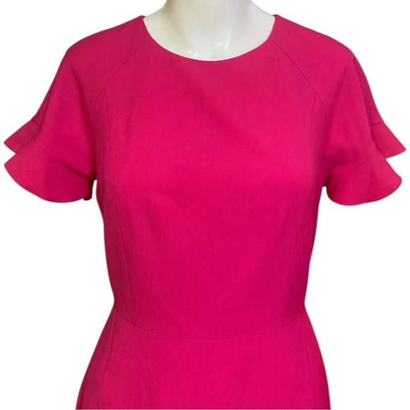 JCrew Ruffle-Sleeve Sheath Dress Italian Stretch Wool Pink G3959 Year Round Wear - Picture 3 of 10